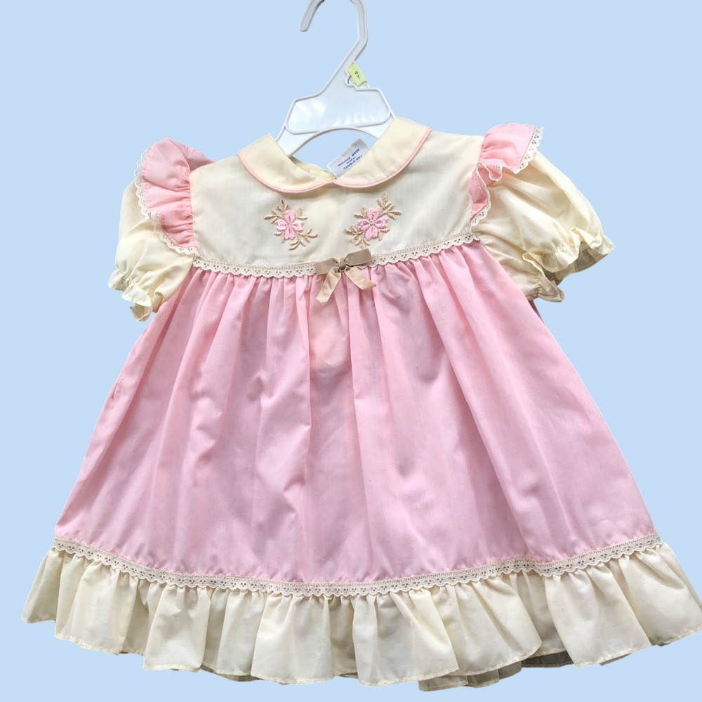 Vintage 80s 90s Girls 18-24M Nana's Pets JCPenney Pink Pastel Ruffle Dress